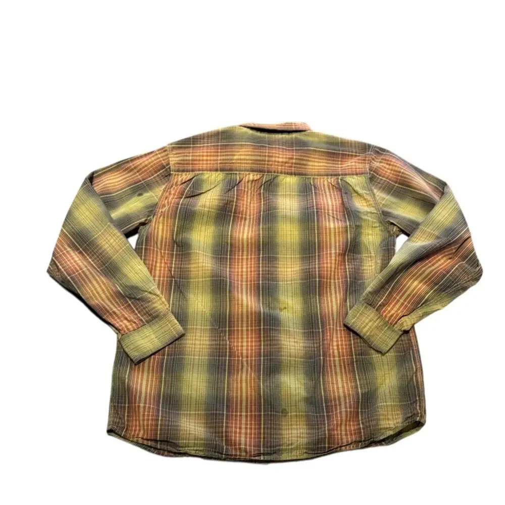 The North Face Gold, Red and Brown  Plaid Long Sleeve Cotton Shirt Mens Large